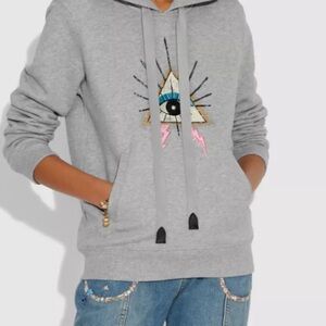 Coach 1941 Women's Gray Pyramid Eye Hoodie with Beads